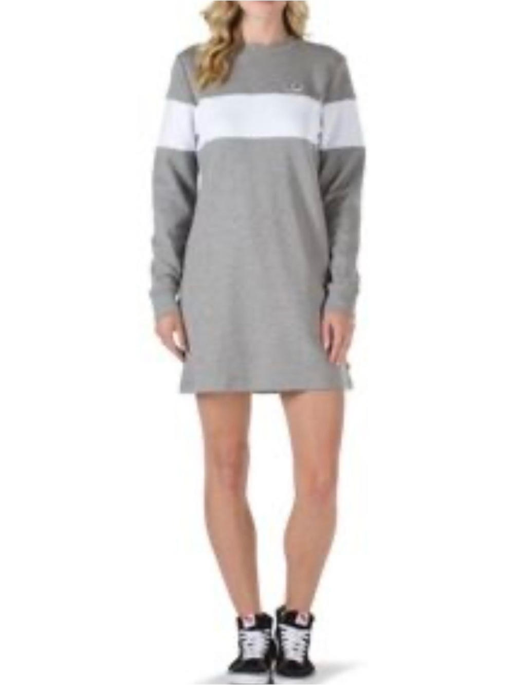 Vans Women’s Grey & White Long Sleeve Sweatshirt Dress Sz Med EUC